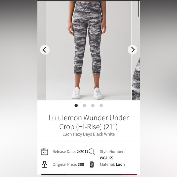 Lululemon Wunder Under
Crop (Hi-Rise) (21")
Luon Hazy Days Black White - Picture 2 of 6